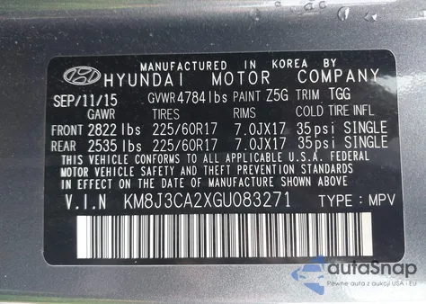 2016 Hyundai Tucson Eco from USA, damaged, VIN KM8J3CA2XGU083271